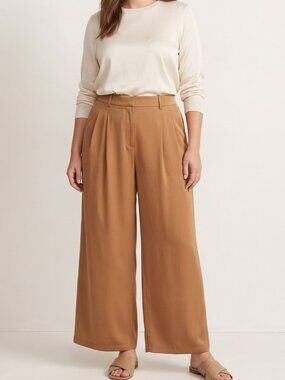 NWT | Brown Pleated Wide Leg High Waisted Trousers Dress Pants | Size 14